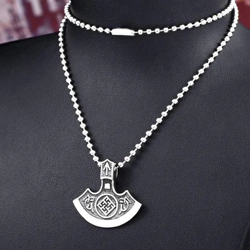 steel soldier nordic viking necklace axe norse viking pendant stainless steel men rune jewelry