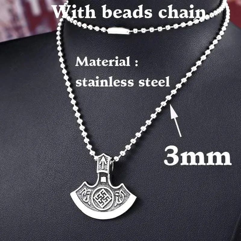 steel soldier nordic viking necklace axe norse viking pendant stainless steel men rune jewelry