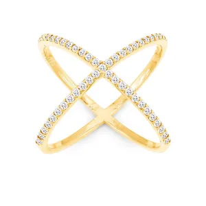 Sterling Silver CZ X Style Ring - Gold Plated