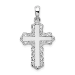 Sterling Silver Polished Lace-edge Cross Pendant