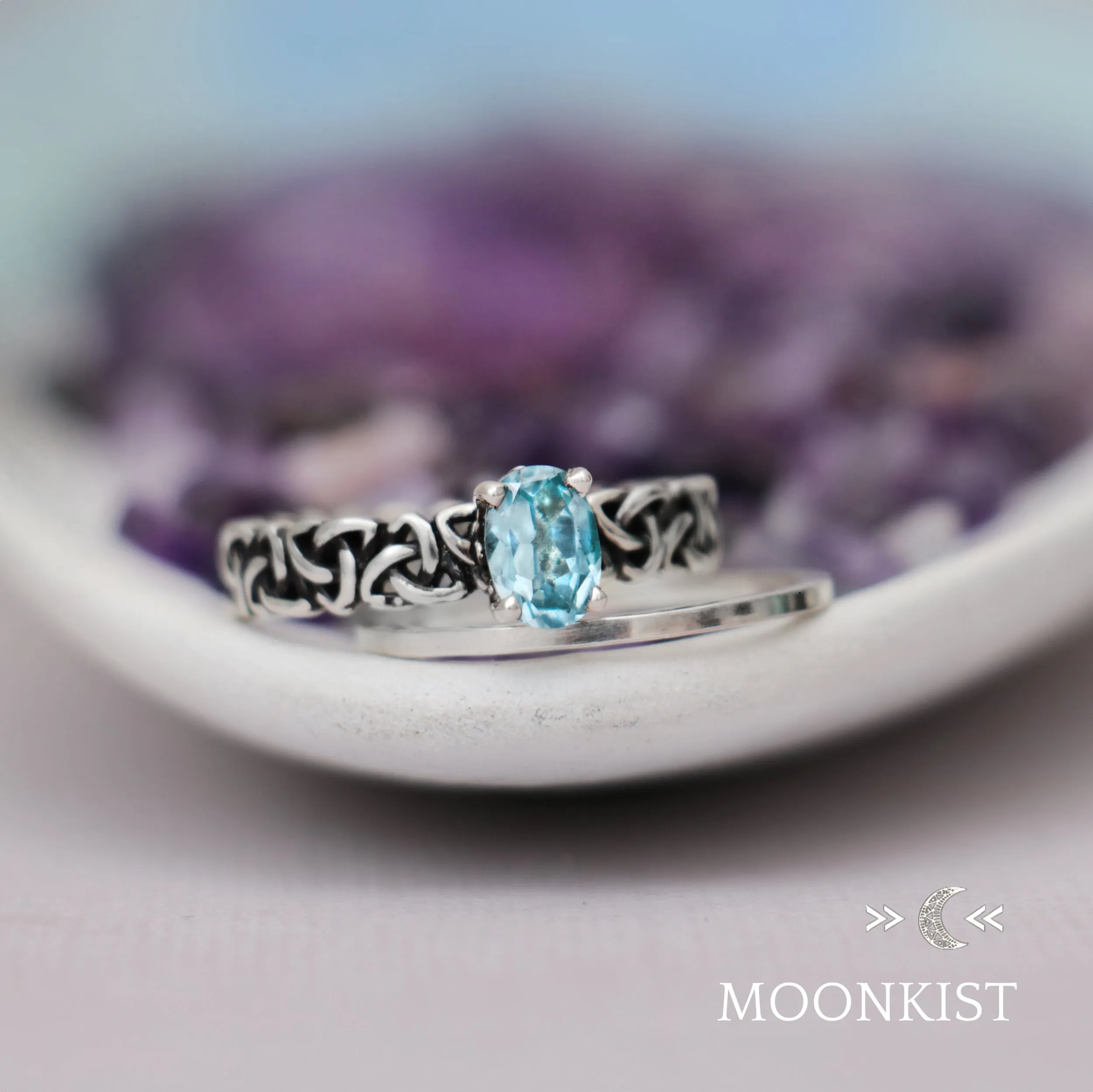 Sterling Silver Trinity Celtic Engagement Ring Set  | Moonkist Designs