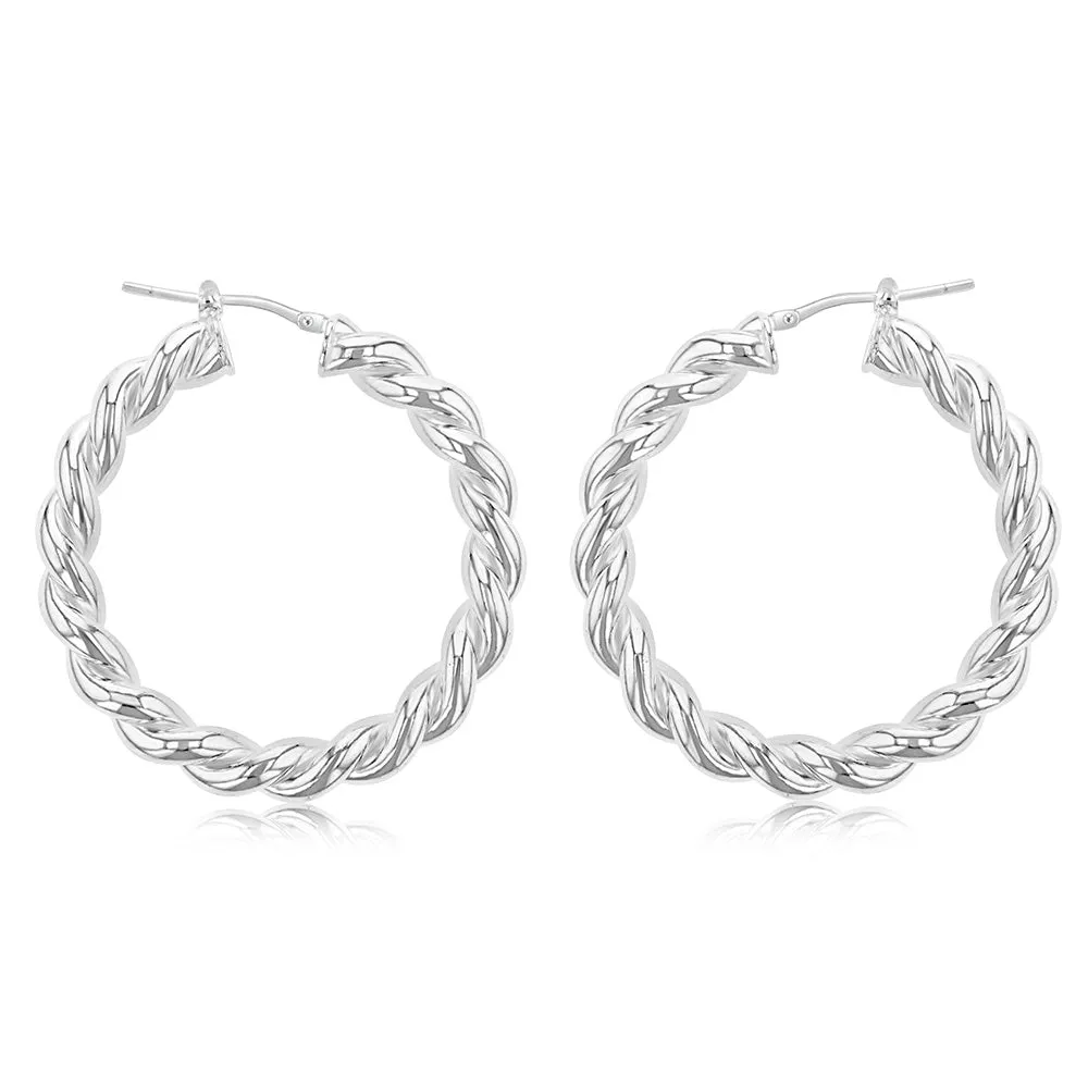 Sterling Silver Twisted Fancy 30mm Hoop Earrings