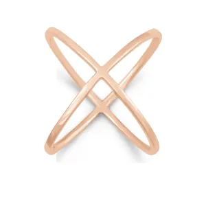 Sterling Silver X Style Ring - Rose Gold Plated