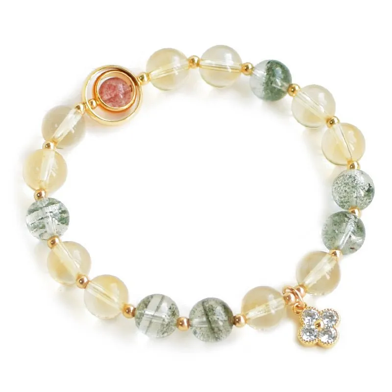 Stylish Mix Natural Crystal Stones Clover Charm Bracelet