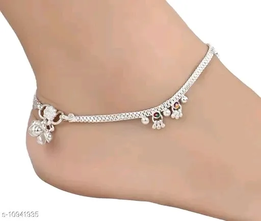 Stylish Silver-Plated Alloy Metal Anklet for Women with Artificial Stones