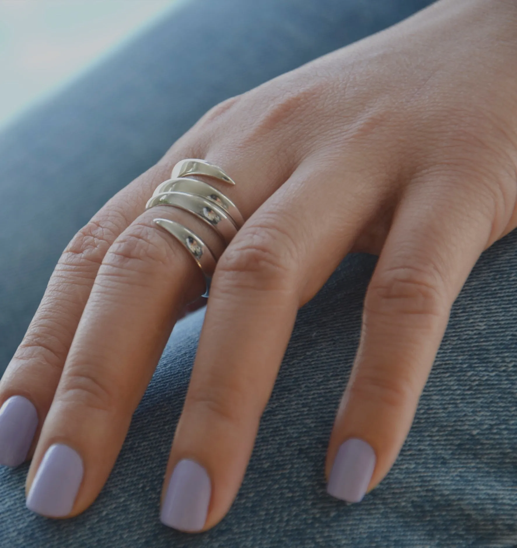 Sumatra doule coil sculptural ring | Sterling Silver - White Rhodium