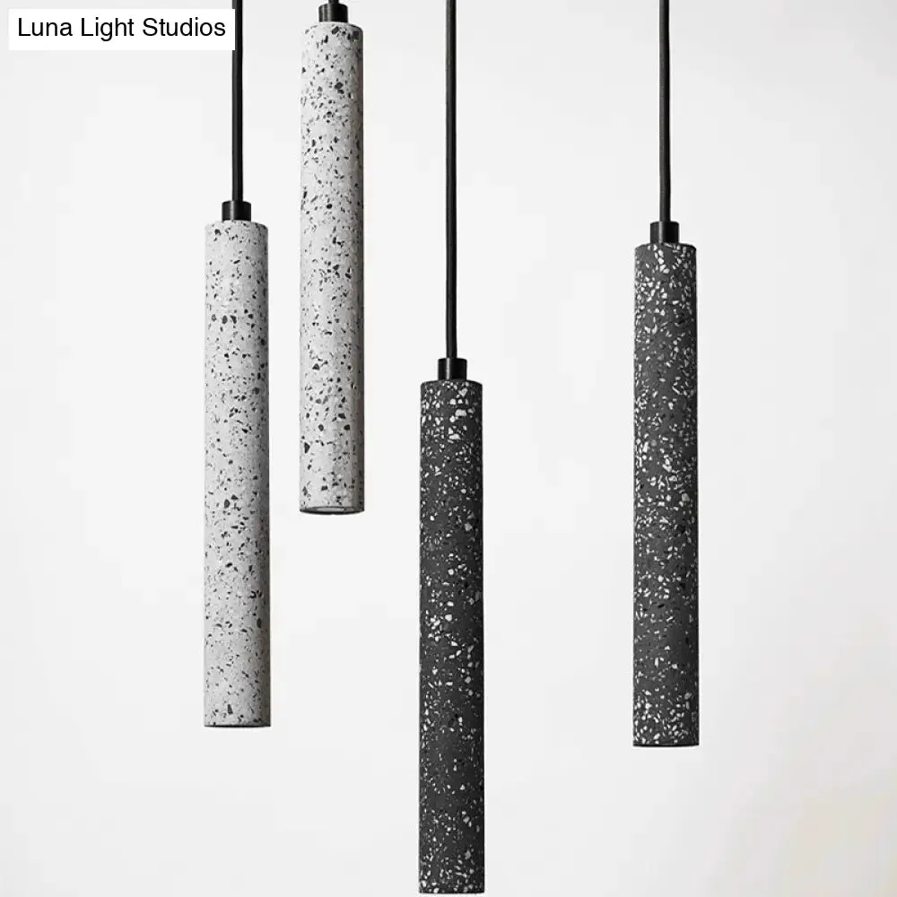 Terrazzo Flute Pendulum Light - Nordic LED Bistro Pendant (10"/19.5" Tall) - White/Black