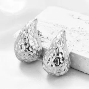 Textured Silver Teardrop Stud Earrings-jlt11828