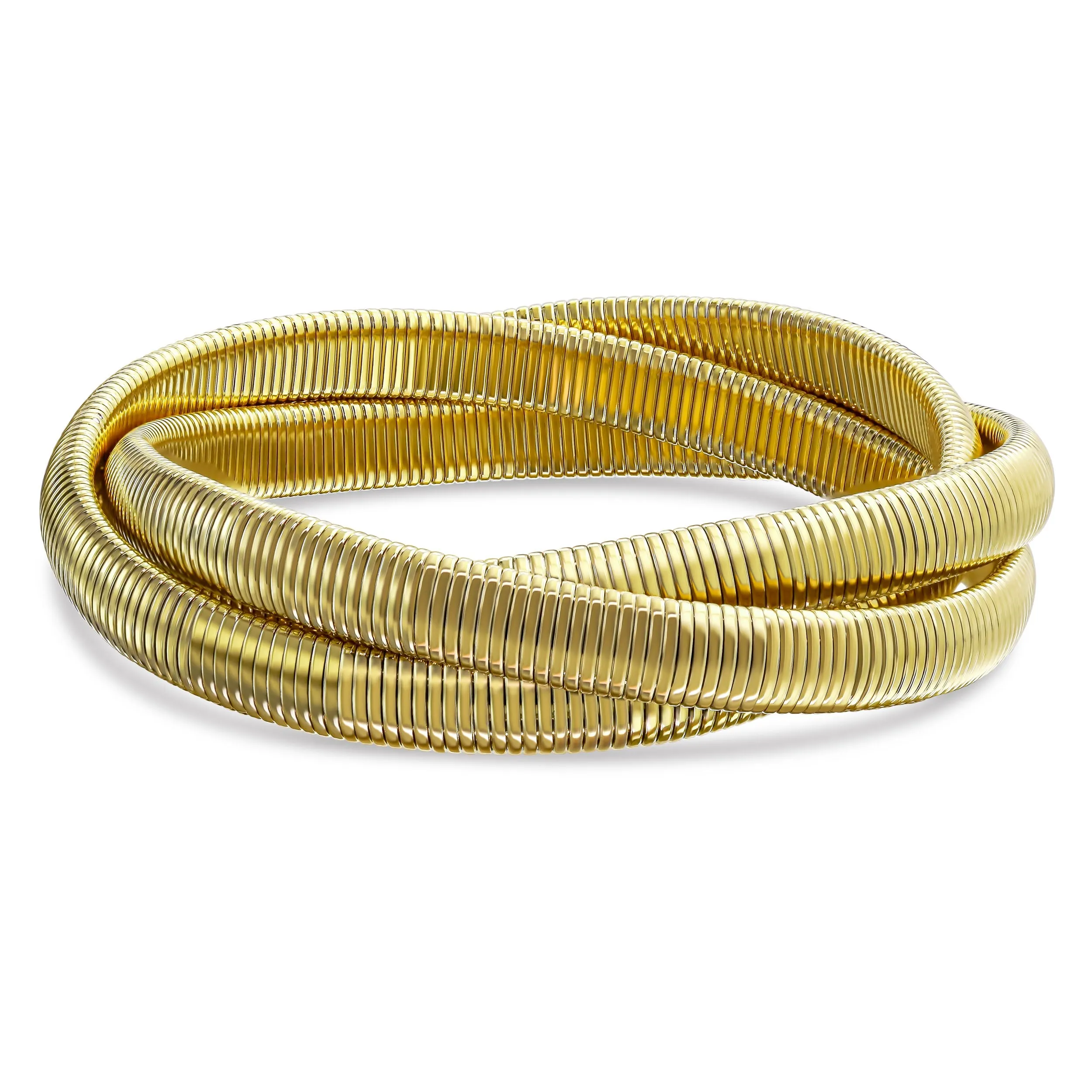 Three Strand Omega Snake Cobra Wide Bangle Bracelet Set, Gold Plated, Fits 8-8.5" Wrist