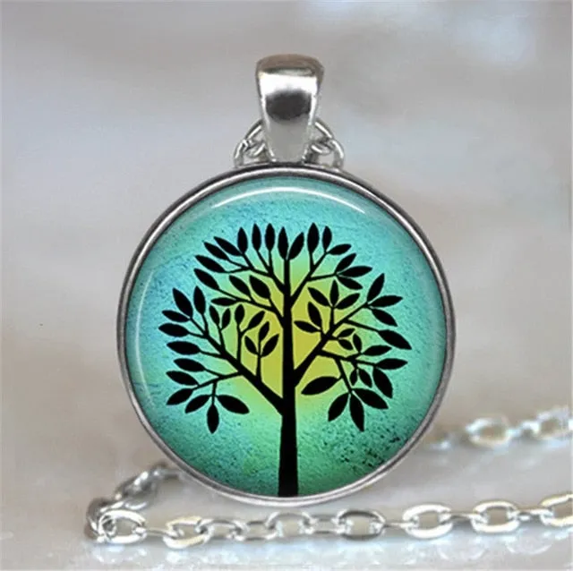 Tree Of Life Glass Cabochon Statement Necklace & Pendant Jewelry