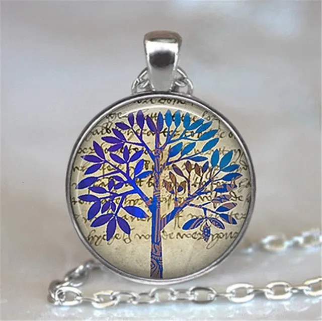 Tree Of Life Glass Cabochon Statement Necklace & Pendant Jewelry