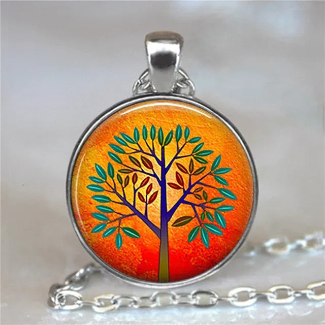 Tree Of Life Glass Cabochon Statement Necklace & Pendant Jewelry