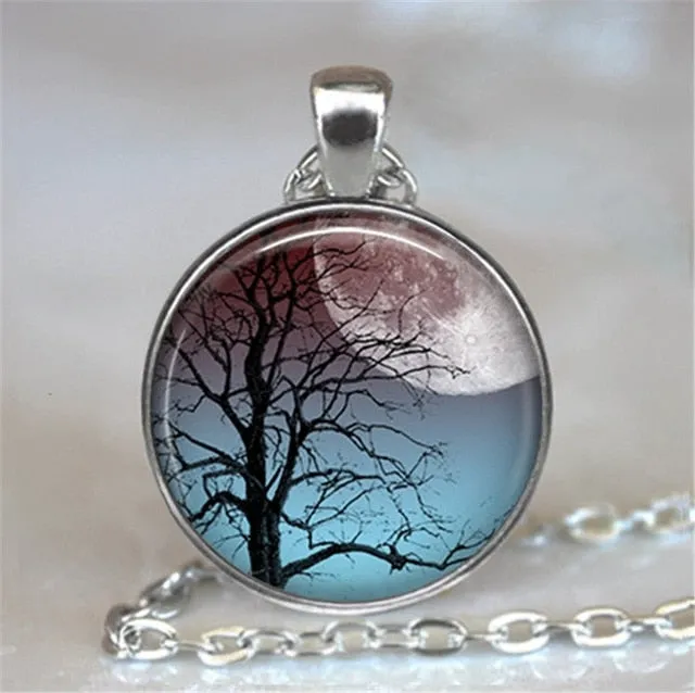 Tree Of Life Glass Cabochon Statement Necklace & Pendant Jewelry