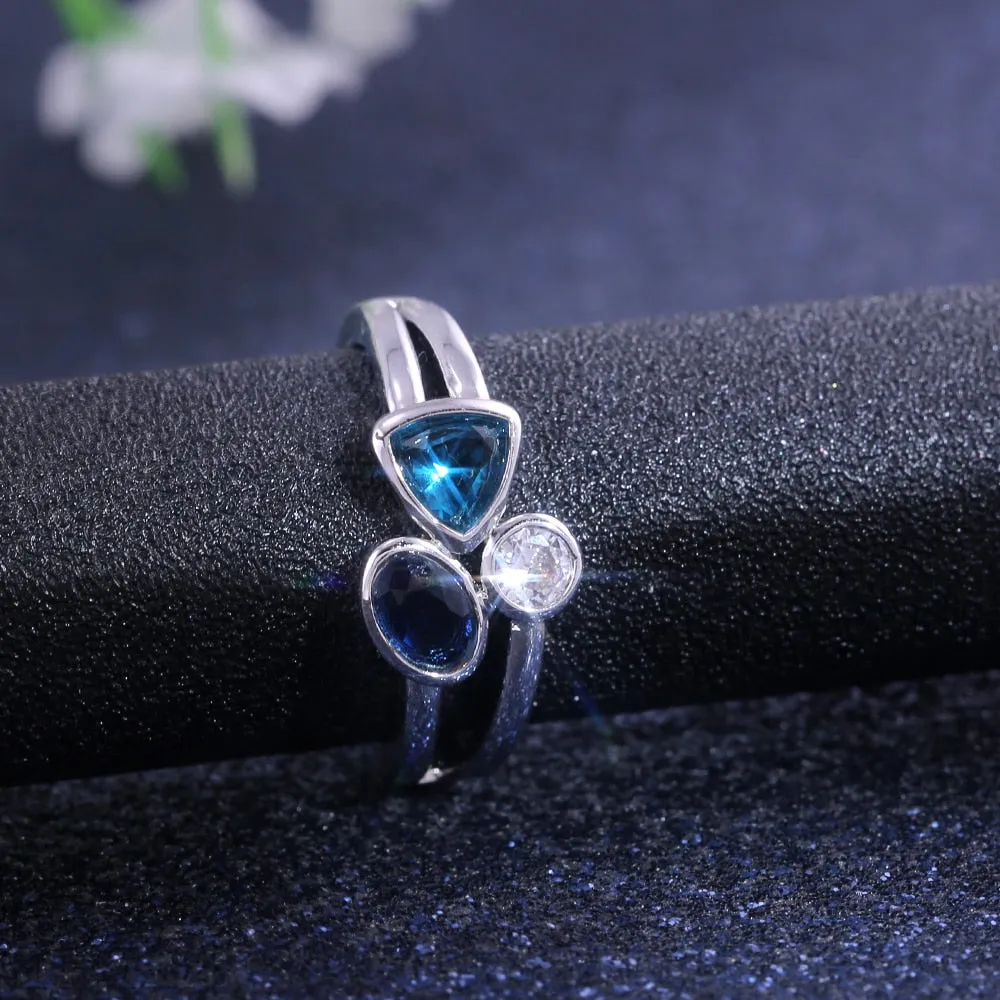 Trendy Jewelry 3 Stone Cocktail Rings for Women with Zircon in Silver Color