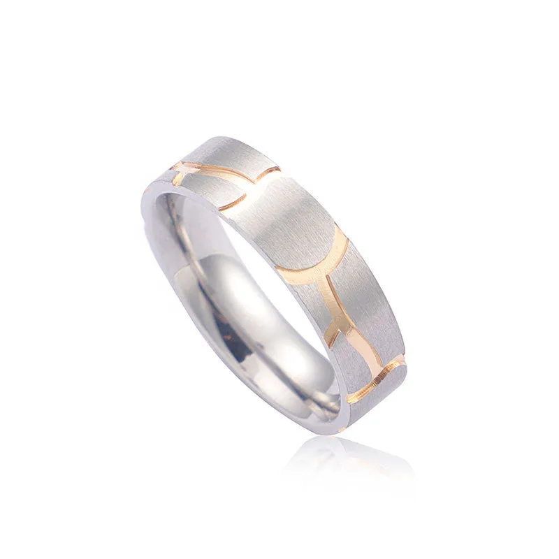 Trendy Two-Tone Titanium Steel Couple Rings for Men and Women - Korean Fashion Jewelry