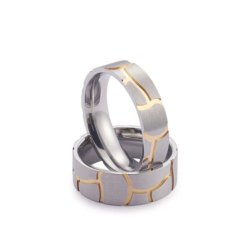 Trendy Two-Tone Titanium Steel Couple Rings for Men and Women - Korean Fashion Jewelry