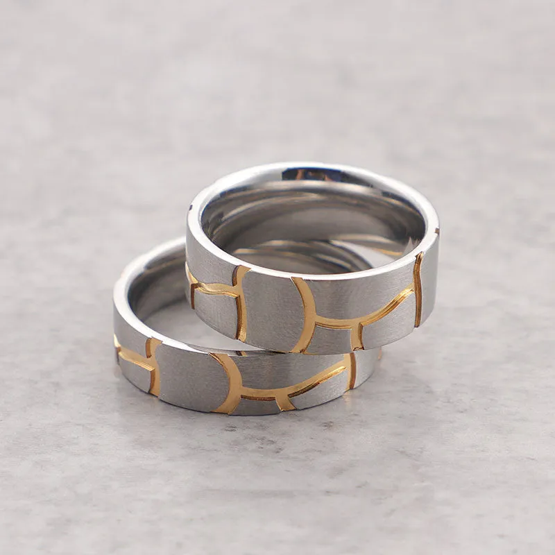 Trendy Two-Tone Titanium Steel Couple Rings for Men and Women - Korean Fashion Jewelry