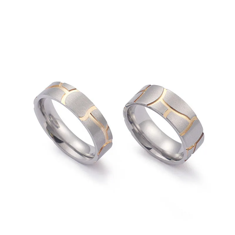 Trendy Two-Tone Titanium Steel Couple Rings for Men and Women - Korean Fashion Jewelry