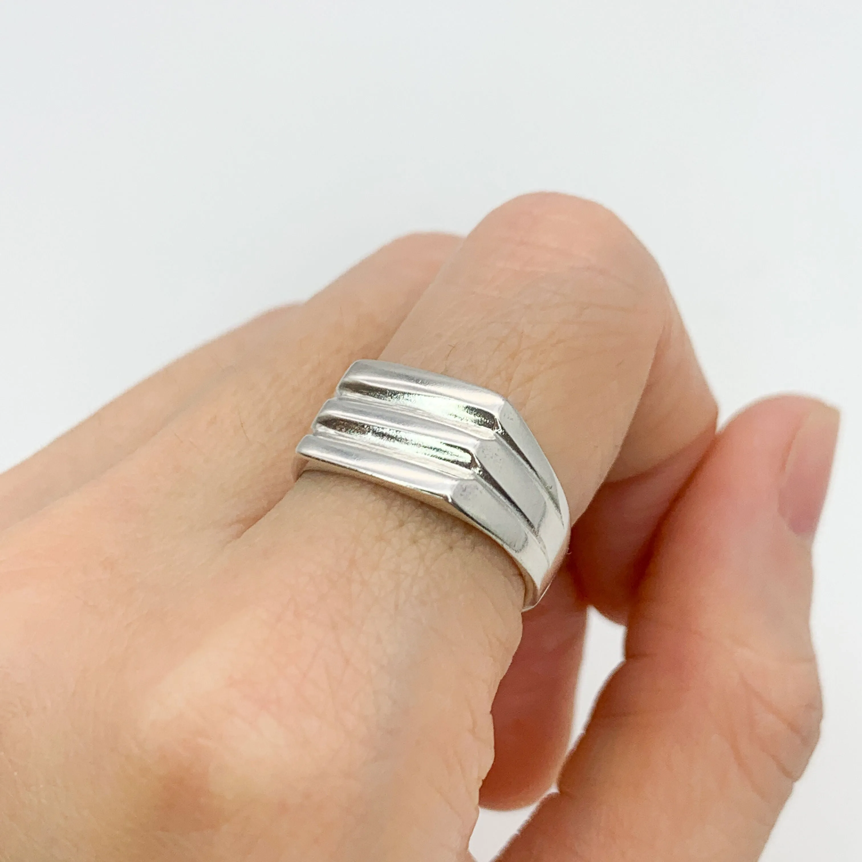 Triple Band Ring - Wide Silver Ring - Chunky Silver Ring