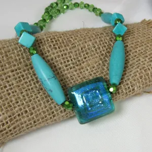 Turquoise & Fusion Glass Artisan Beaded Necklace