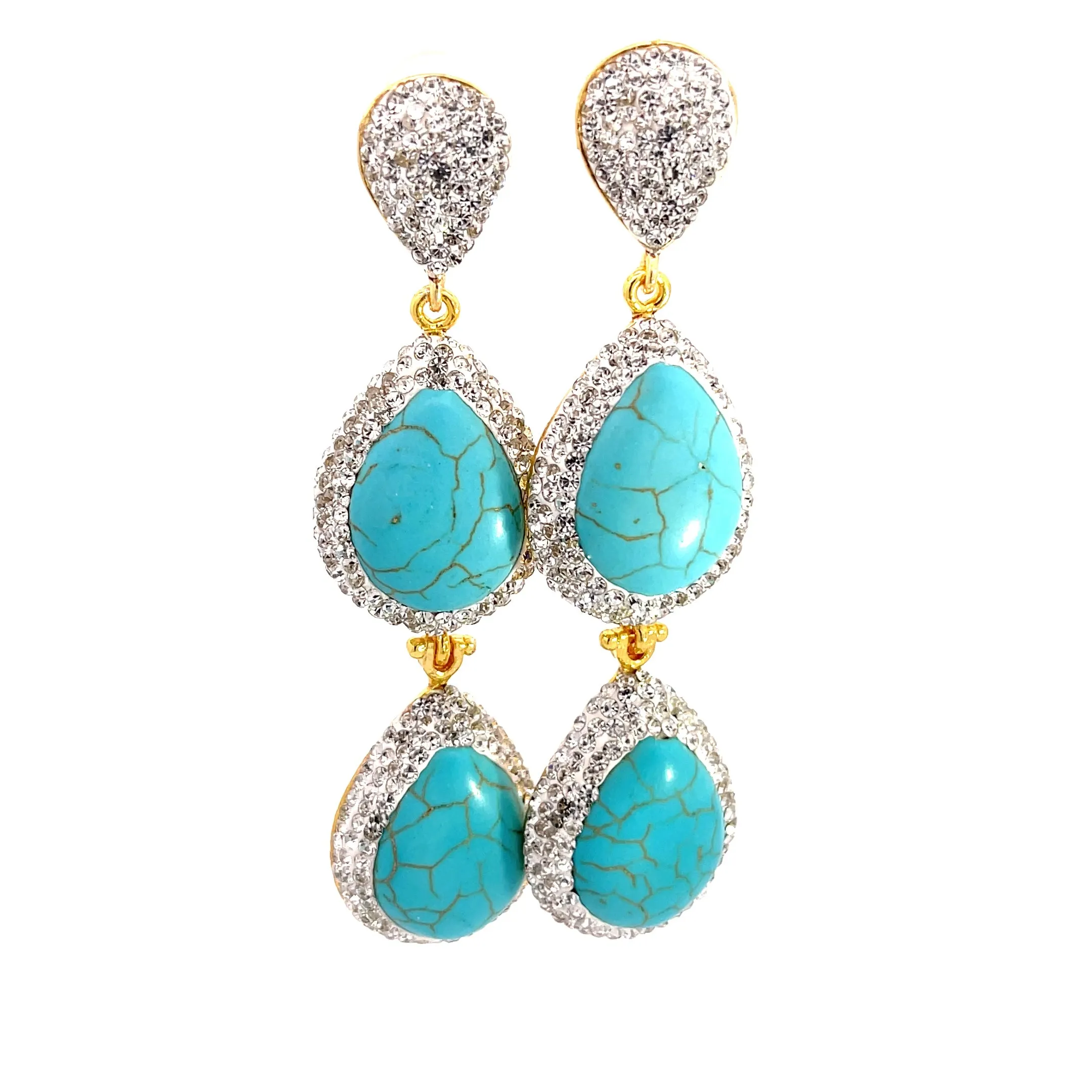 Turquoise Gemstone 2 Tier Statement Earring