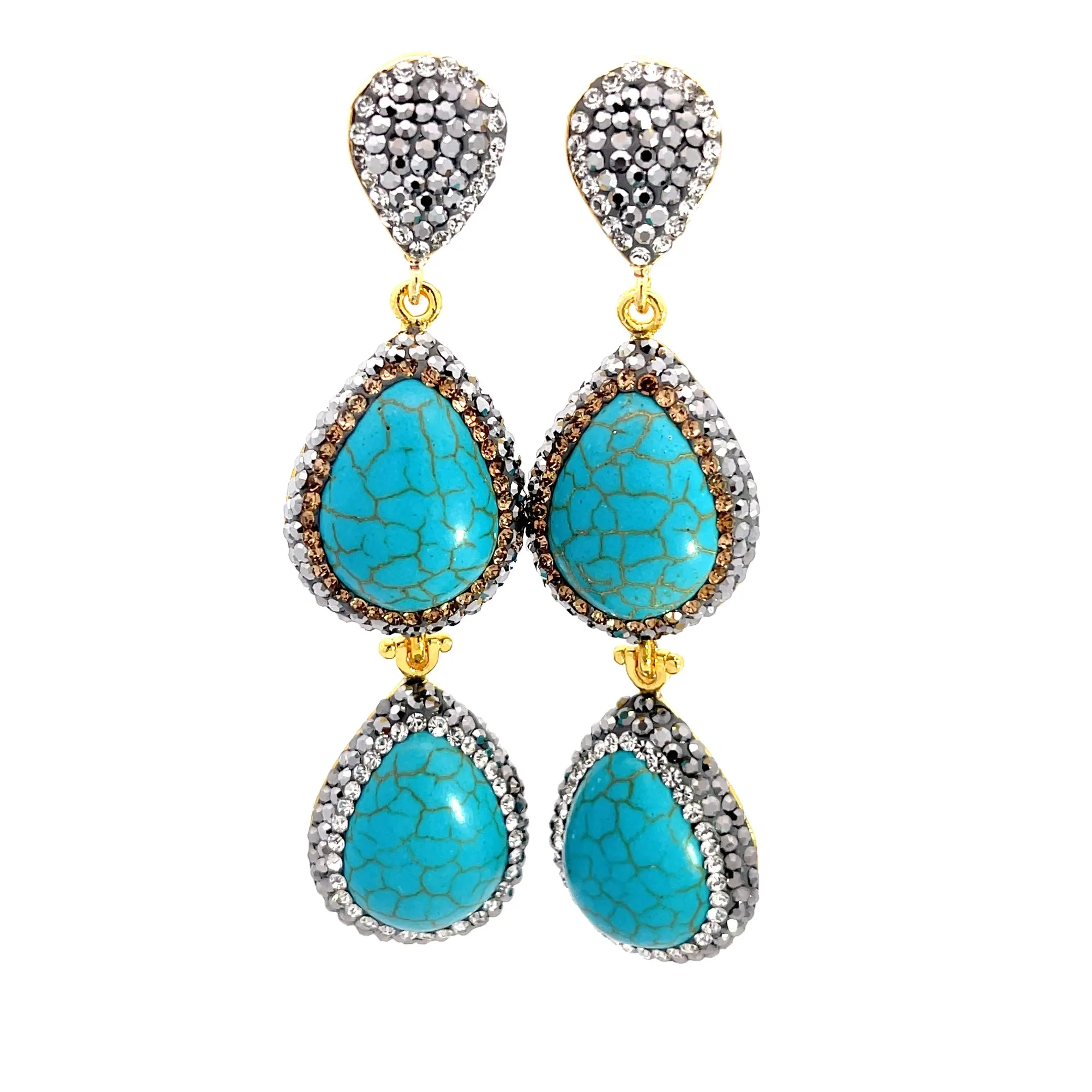 Turquoise Gemstone 2 Tier Statement Earring