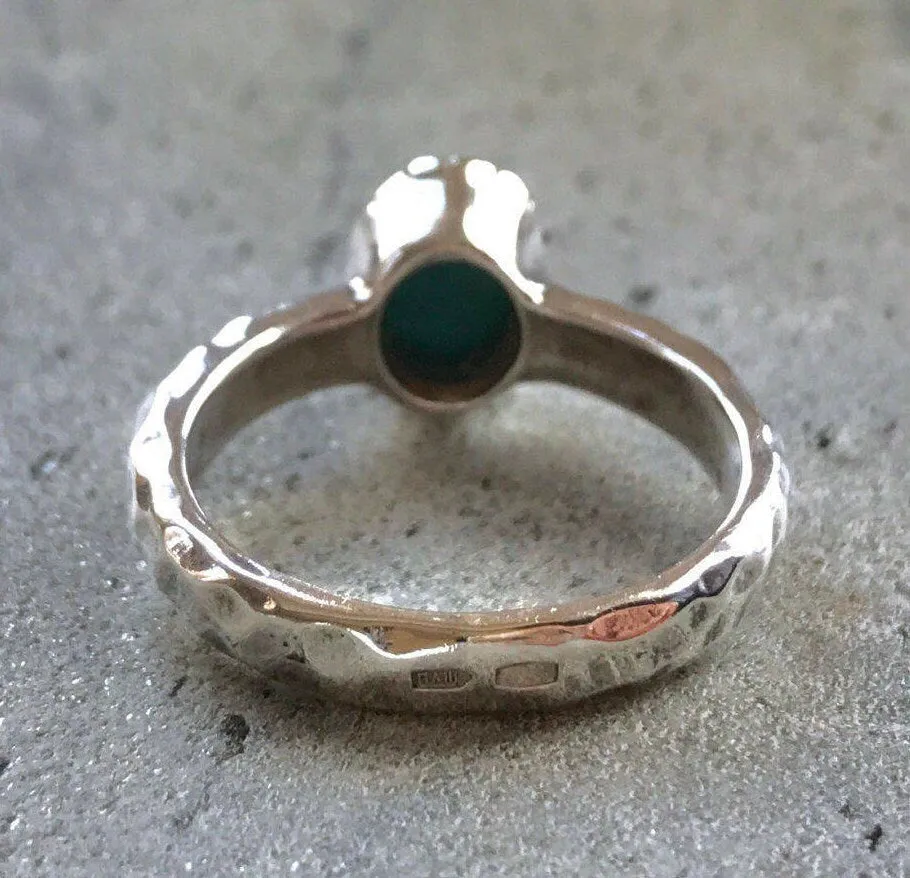 Turquoise Ring - Blue Solitaire Ring - Vintage Hammered Band