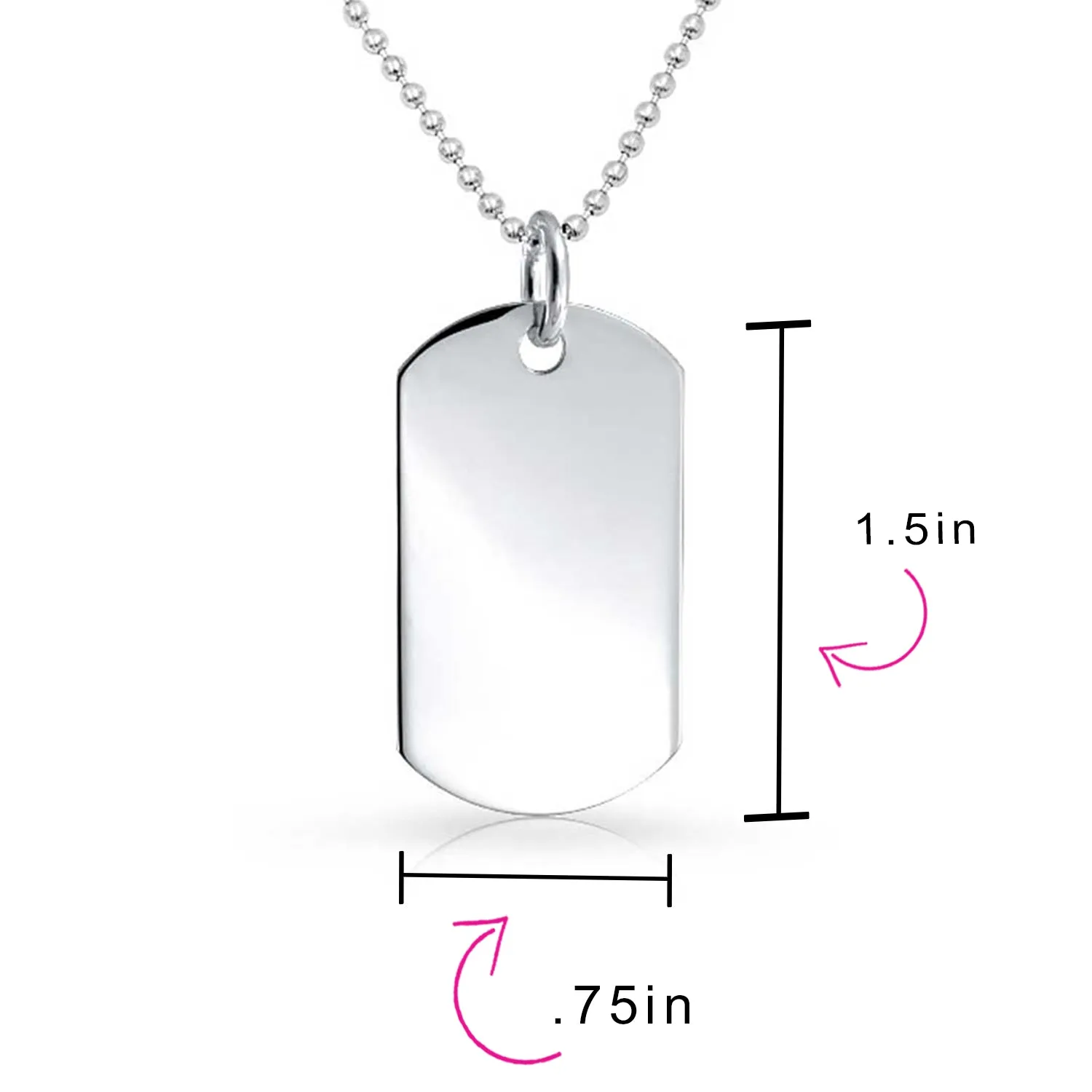 Unisex Sterling Silver Dog Tag Pendant Necklace for Men and Teens