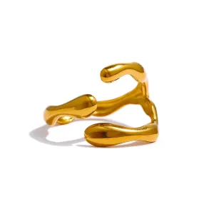 VAIGE Geometric 316L Stainless Steel Cocktail Ring with 18K PVD Gold Plating - Trendy Adjustable Jewelry