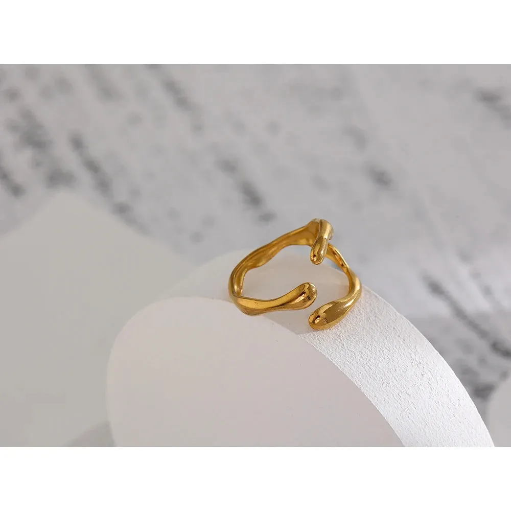 VAIGE Geometric 316L Stainless Steel Cocktail Ring with 18K PVD Gold Plating - Trendy Adjustable Jewelry