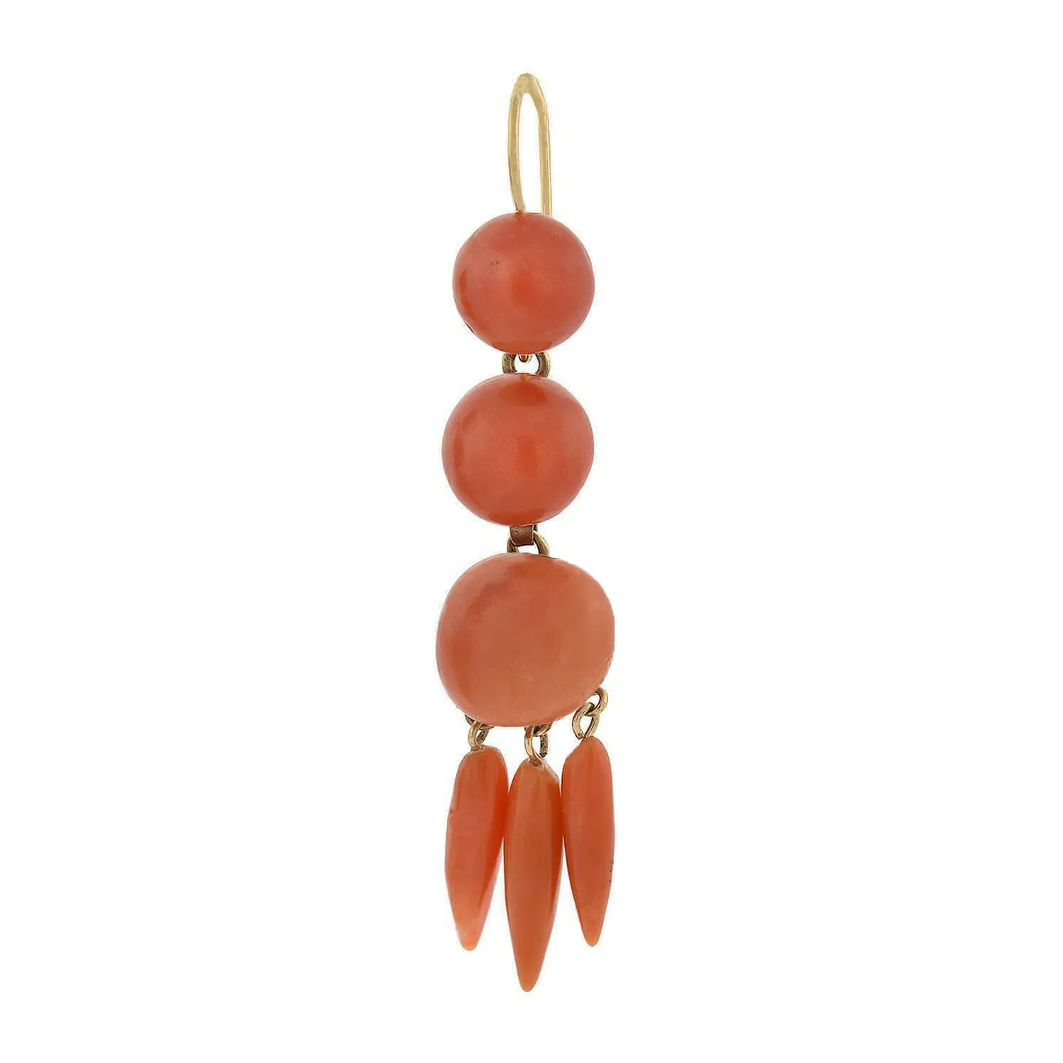 Victorian 14kt Carved Natural Coral Dangling Earrings