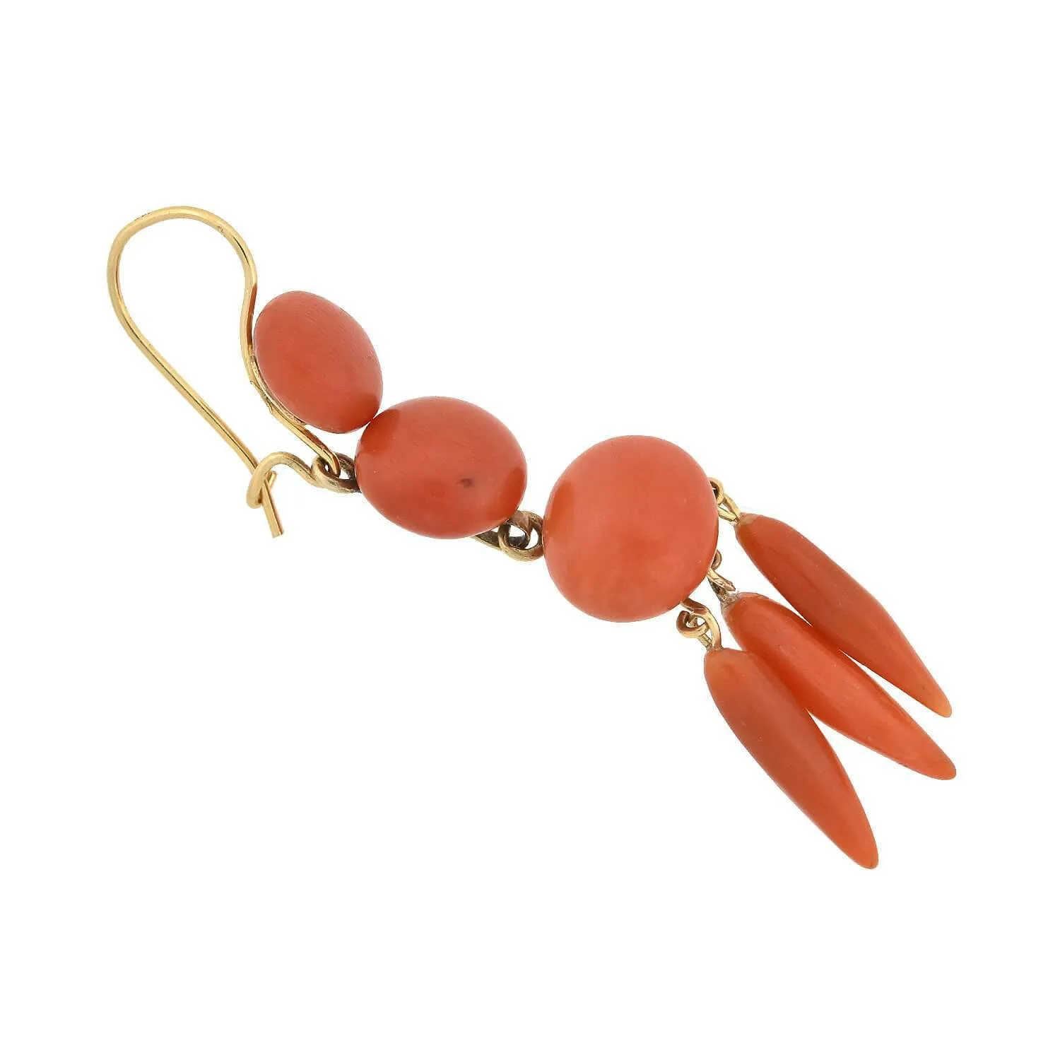 Victorian 14kt Carved Natural Coral Dangling Earrings