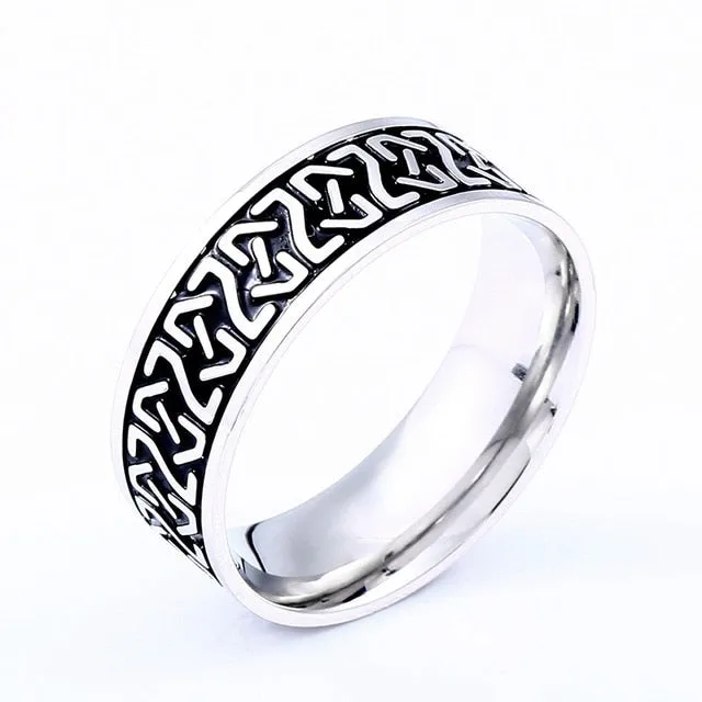 Viking Runes of Protection Ring, Stainless Steel