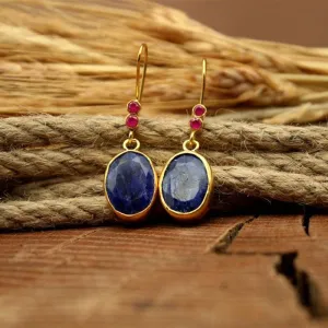 Vintage Blue Sapphire & Ruby Dangle Earrings jlt11618