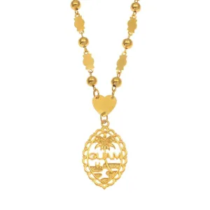 Vintage Guam Pendant With 6mm Ball Beads Necklace-18K Gold Plated