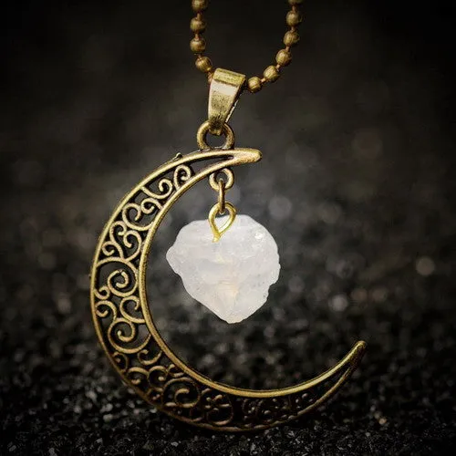 Vintage Moon Necklace Irregular Natural Stone Pendants