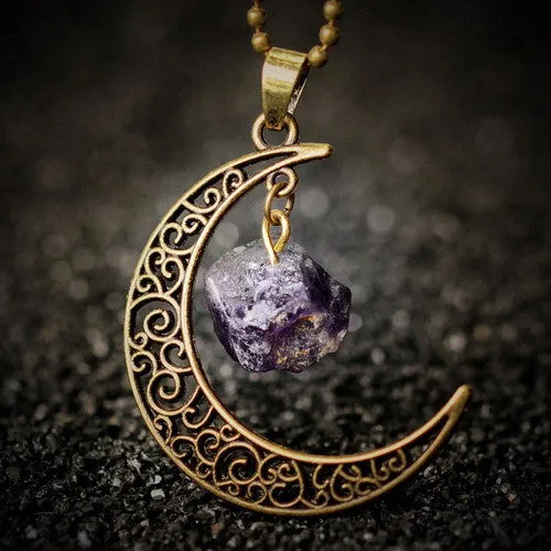 Vintage Moon Necklace Irregular Natural Stone Pendants