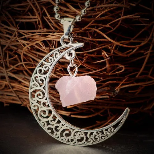 Vintage Moon Necklace Irregular Natural Stone Pendants