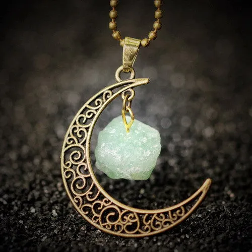 Vintage Moon Necklace Irregular Natural Stone Pendants