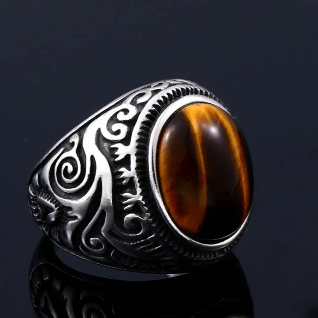 Vintage Oval Tiger Eye Brown Stones Ring