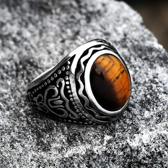 Vintage Oval Tiger Eye Brown Stones Ring