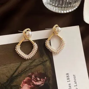 Vintage Pearl Hoop Earrings with Gold Accents -jlt11820