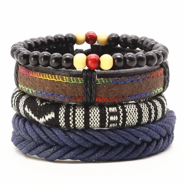 Vintage Rope Handmade Bead Woven Leather  Bracelets