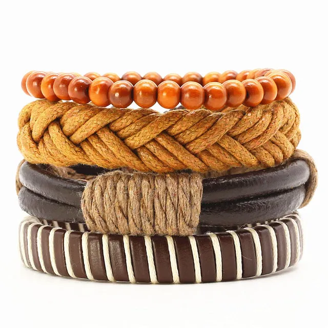 Vintage Rope Handmade Bead Woven Leather  Bracelets