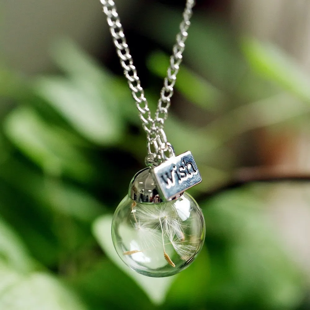 Wish bottle Necklace Real Dandelion Seeds Water Drop Bottle Botanical Pendant Necklace For Women