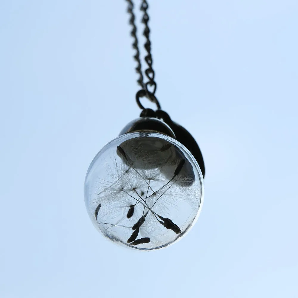 Wish bottle Necklace Real Dandelion Seeds Water Drop Bottle Botanical Pendant Necklace For Women