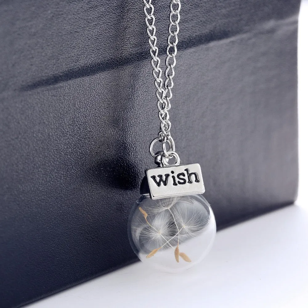 Wish bottle Necklace Real Dandelion Seeds Water Drop Bottle Botanical Pendant Necklace For Women