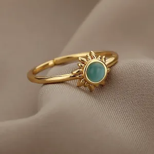 Women Stainless Steel Sun Rings Moonstone Ring