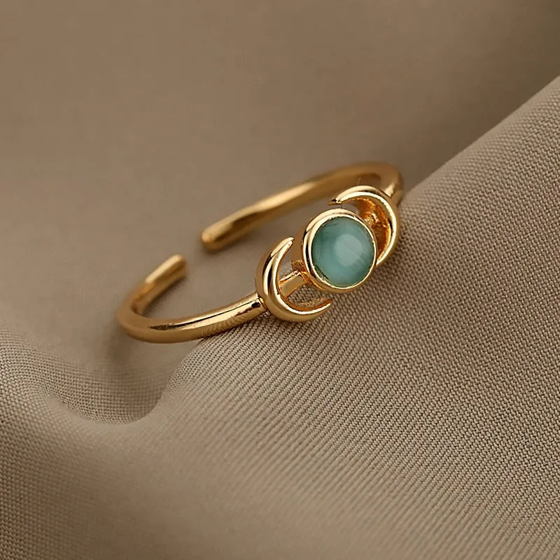 Women Stainless Steel Sun Rings Moonstone Ring