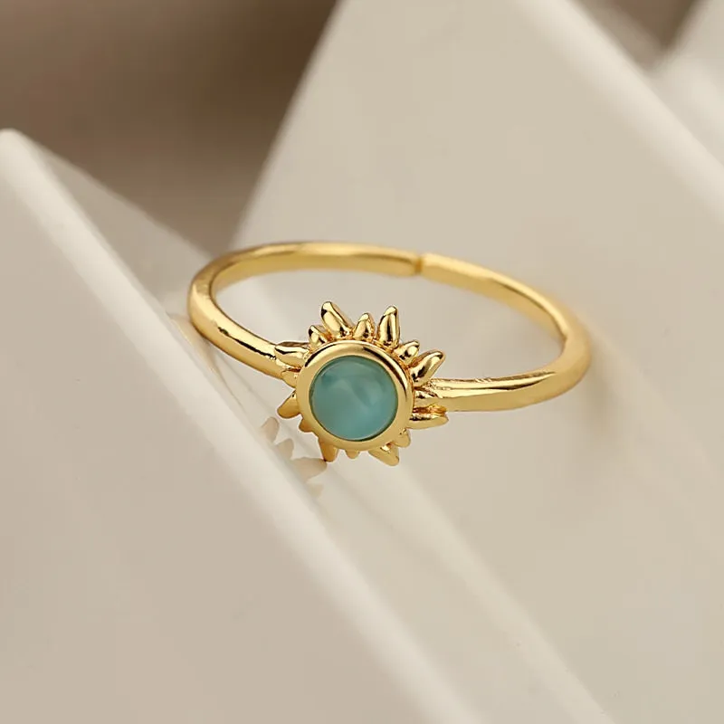 Women Stainless Steel Sun Rings Moonstone Ring